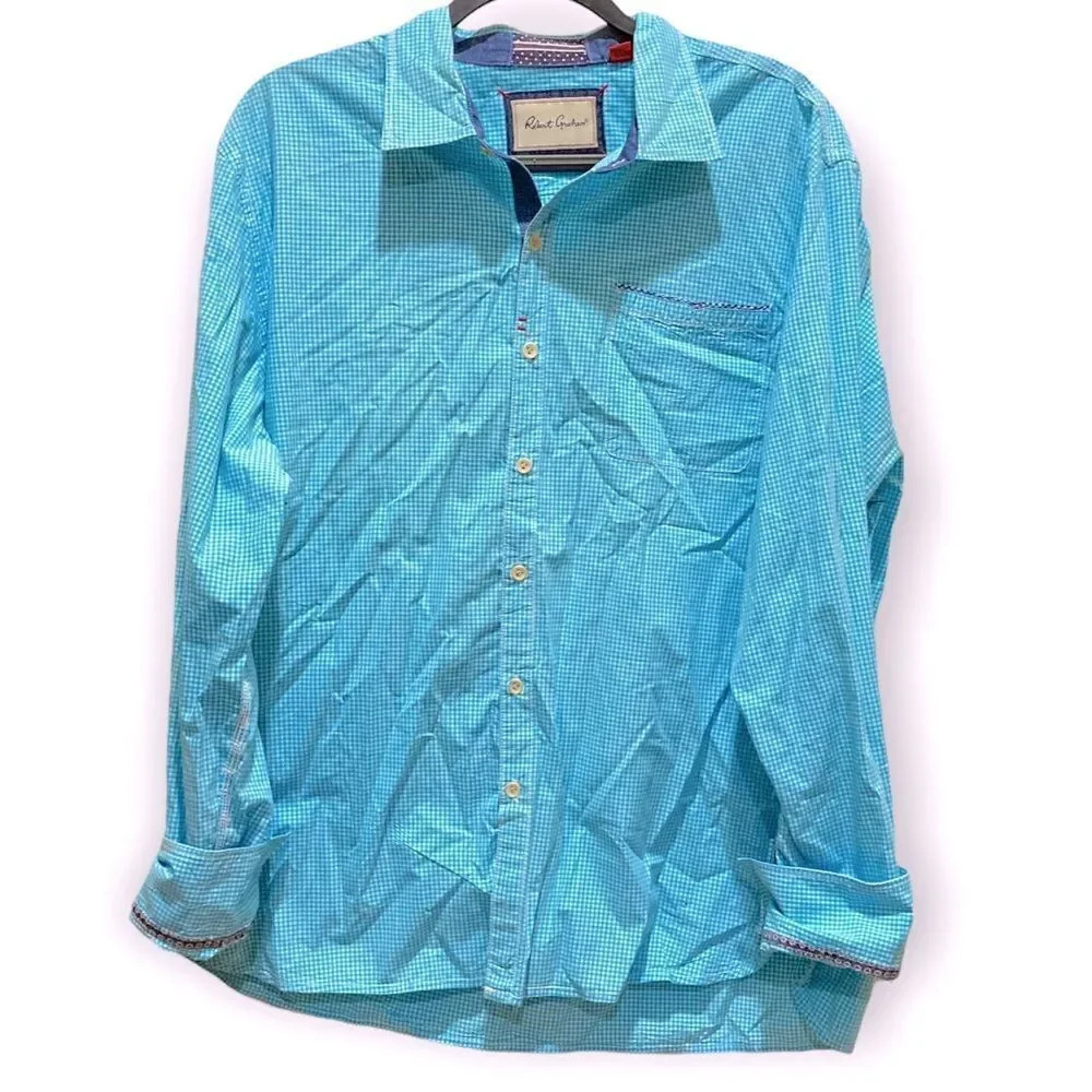 ROBERT GRAHAM Blue and White Check Button Down Shirt Size 2XL XXL